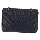 BALLY Chain Shoulder Bag Leather Navy Gold Auth 143089-2