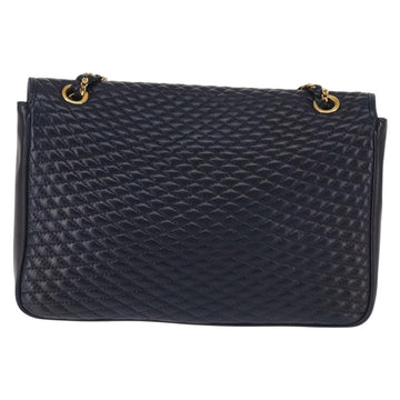 BALLY Chain Shoulder Bag Leather Navy Gold Auth 143089 - 0