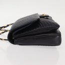 BALLY Chain Shoulder Bag Leather Navy Gold Auth 143089-4
