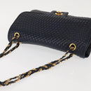 BALLY Chain Shoulder Bag Leather Navy Gold Auth 143089-6