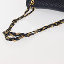 BALLY Chain Shoulder Bag Leather Navy Gold Auth 143089-7