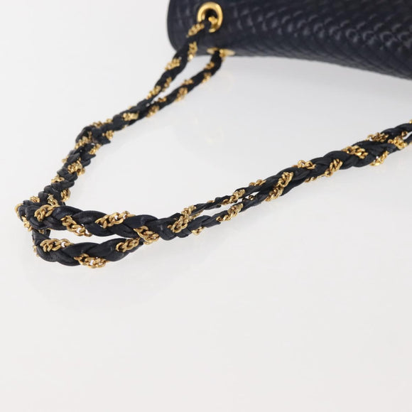 BALLY Chain Shoulder Bag Leather Navy Gold Auth 143089