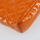 CHANEL Matelasse Pouch Patent leather Orange CC Auth 143091-15