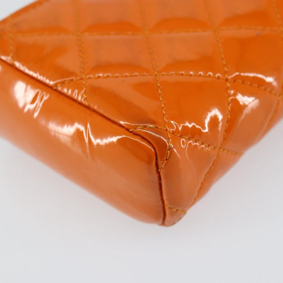 CHANEL Matelasse Pouch Patent leather Orange CC Auth 143091