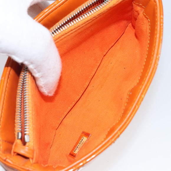 CHANEL Matelasse Pouch Patent leather Orange CC Auth 143091