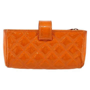 CHANEL Matelasse Pouch Patent leather Orange CC Auth 143091 - 0