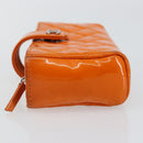 CHANEL Matelasse Pouch Patent leather Orange CC Auth 143091-4