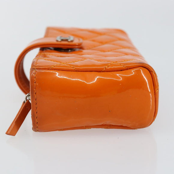 CHANEL Matelasse Pouch Patent leather Orange CC Auth 143091