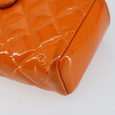 CHANEL Matelasse Pouch Patent leather Orange CC Auth 143091-7
