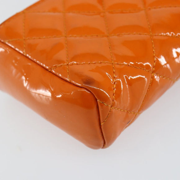 CHANEL Matelasse Pouch Patent leather Orange CC Auth 143091