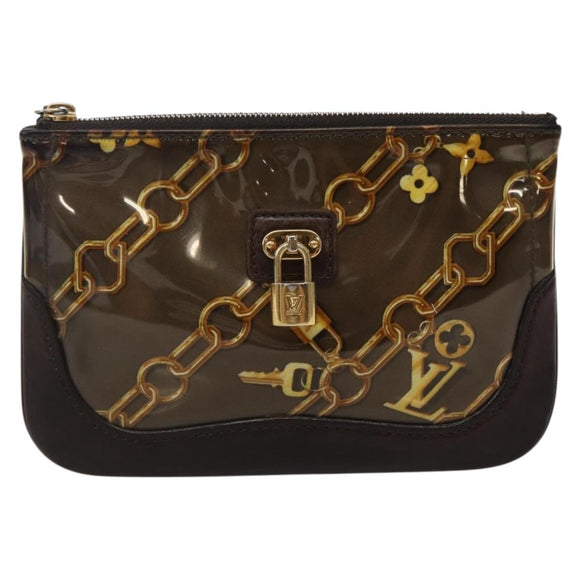 LOUIS VUITTON Monogram Charm Pochette Plat Coin Purse Brown LV Auth 143092