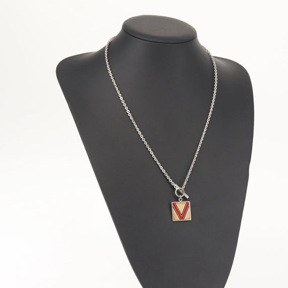 LOUIS VUITTON PandantifV Necklace metal Silver M65363 LV Auth 143094