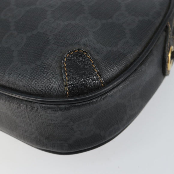 GUCCI GG Supreme Web Sherry Line Bag PVC Black Gold 156 02 066 Auth 143126