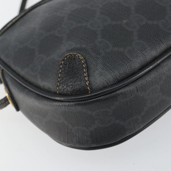 GUCCI GG Supreme Web Sherry Line Bag PVC Black Gold 156 02 066 Auth 143126