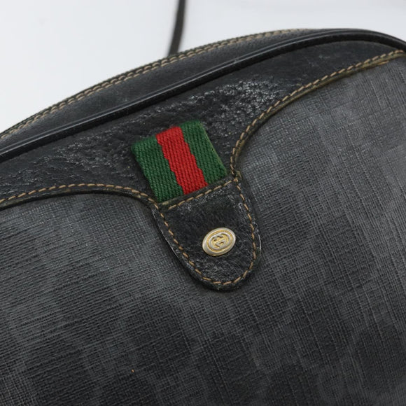 GUCCI GG Supreme Web Sherry Line Bag PVC Black Gold 156 02 066 Auth 143126