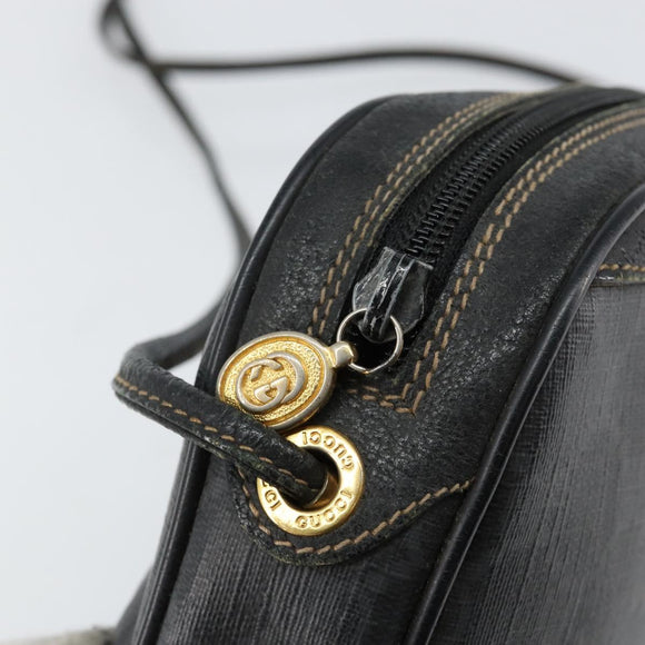 GUCCI GG Supreme Web Sherry Line Bag PVC Black Gold 156 02 066 Auth 143126