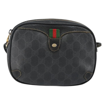 GUCCI GG Supreme Web Sherry Line Bag PVC Black Gold 156 02 066 Auth 143126 - 0