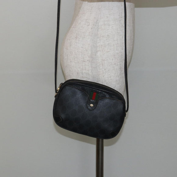 GUCCI GG Supreme Web Sherry Line Bag PVC Black Gold 156 02 066 Auth 143126