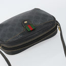 GUCCI GG Supreme Web Sherry Line Bag PVC Black Gold 156 02 066 Auth 143126-6