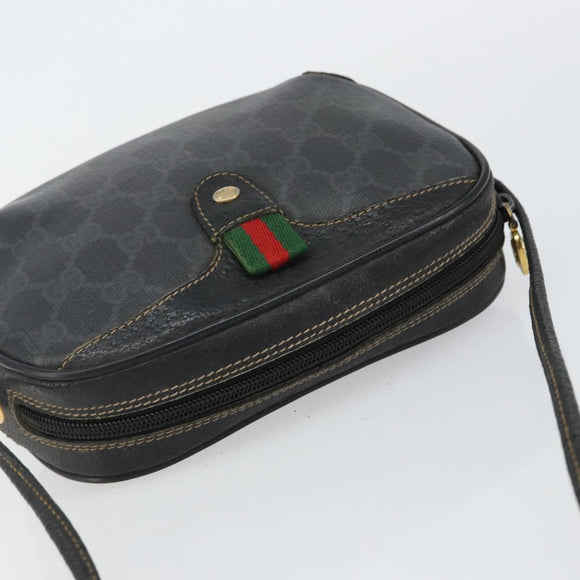 GUCCI GG Supreme Web Sherry Line Bag PVC Black Gold 156 02 066 Auth 143126