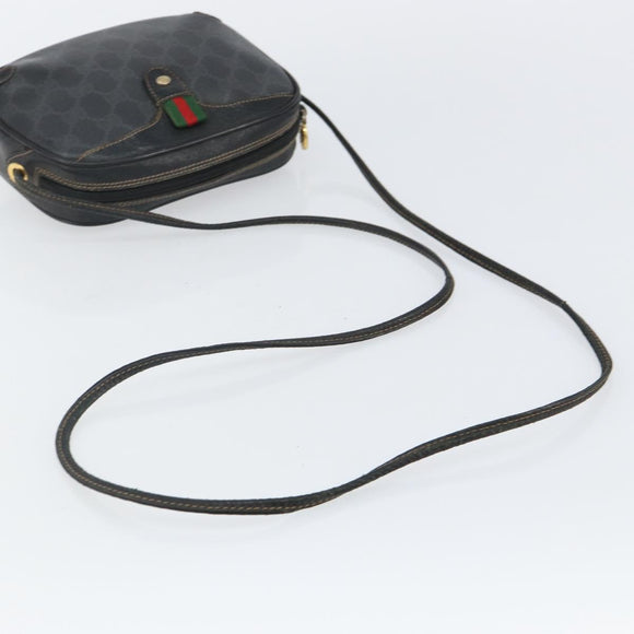 GUCCI GG Supreme Web Sherry Line Bag PVC Black Gold 156 02 066 Auth 143126