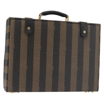 FENDI Attache Case Pecan Canvas Black Brown Auth 143134