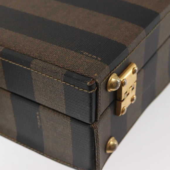 FENDI Attache Case Pecan Canvas Black Brown Auth 143134