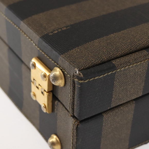 FENDI Attache Case Pecan Canvas Black Brown Auth 143134