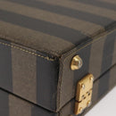 FENDI Attache Case Pecan Canvas Black Brown Auth 143134-12