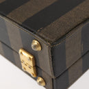 FENDI Attache Case Pecan Canvas Black Brown Auth 143134-13