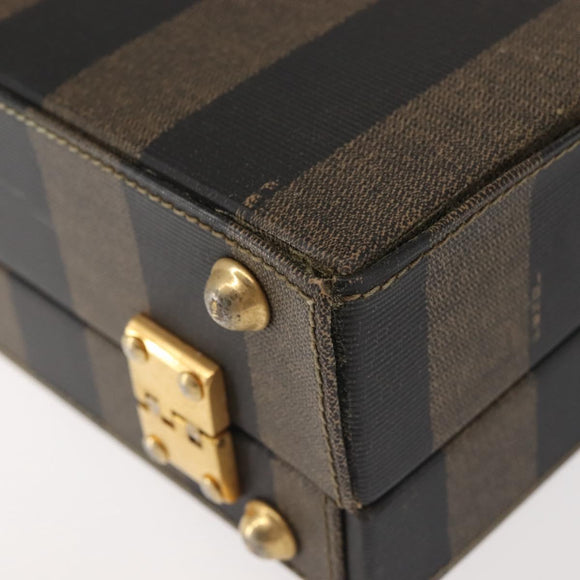 FENDI Attache Case Pecan Canvas Black Brown Auth 143134