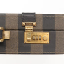 FENDI Attache Case Pecan Canvas Black Brown Auth 143134-14