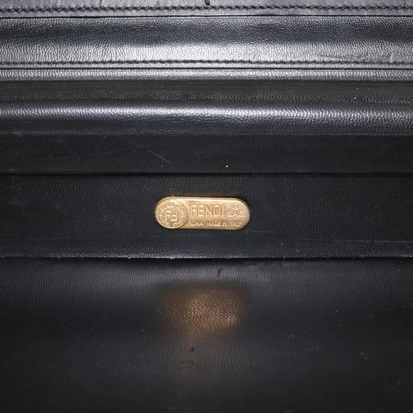 FENDI Attache Case Pecan Canvas Black Brown Auth 143134