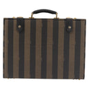 FENDI Attache Case Pecan Canvas Black Brown Auth 143134-2