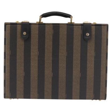 FENDI Attache Case Pecan Canvas Black Brown Auth 143134 - 0