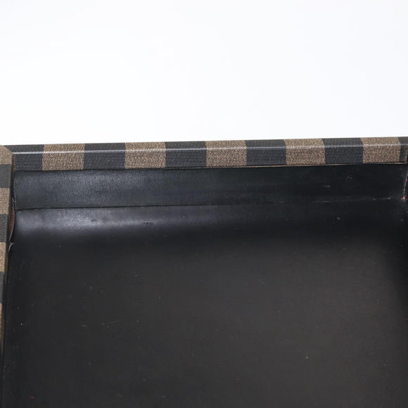 FENDI Attache Case Pecan Canvas Black Brown Auth 143134