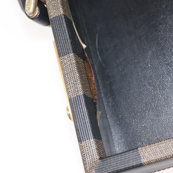 FENDI Attache Case Pecan Canvas Black Brown Auth 143134