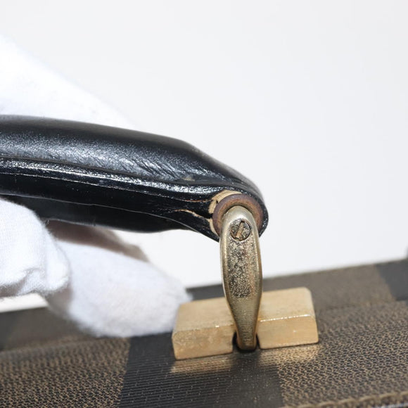 FENDI Attache Case Pecan Canvas Black Brown Auth 143134