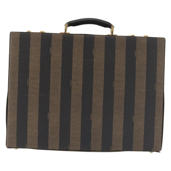 FENDI Attache Case Pecan Canvas Black Brown Auth 143134