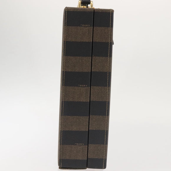 FENDI Attache Case Pecan Canvas Black Brown Auth 143134