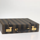 FENDI Attache Case Pecan Canvas Black Brown Auth 143134-6