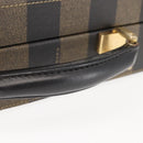FENDI Attache Case Pecan Canvas Black Brown Auth 143134-7