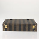 FENDI Attache Case Pecan Canvas Black Brown Auth 143134-9
