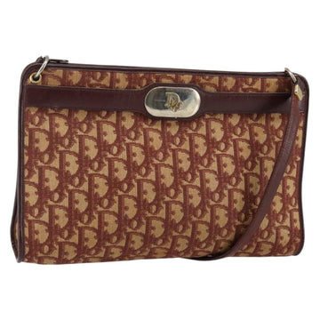 Christian Dior Trotter Canvas Shoulder Bag Red Gold Auth 143135