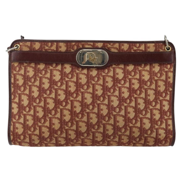 Christian Dior Trotter Canvas Shoulder Bag Red Gold Auth 143135