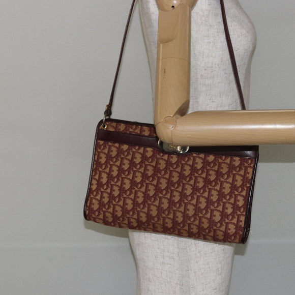 Christian Dior Trotter Canvas Shoulder Bag Red Gold Auth 143135