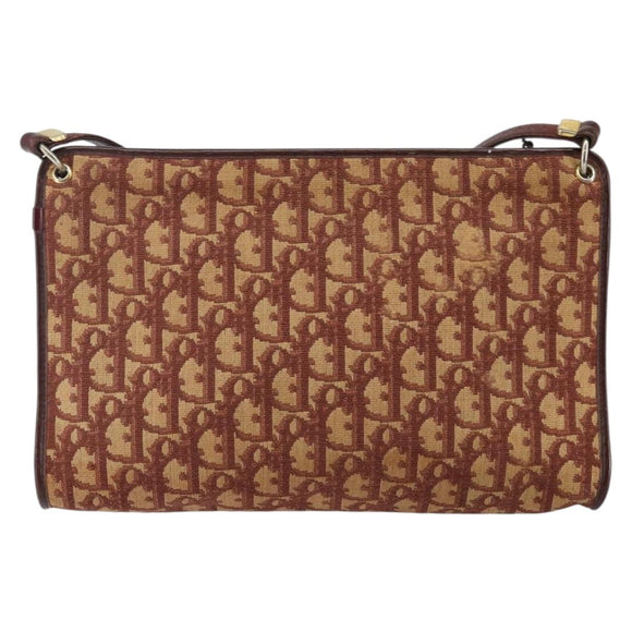 Christian Dior Trotter Canvas Shoulder Bag Red Gold Auth 143135