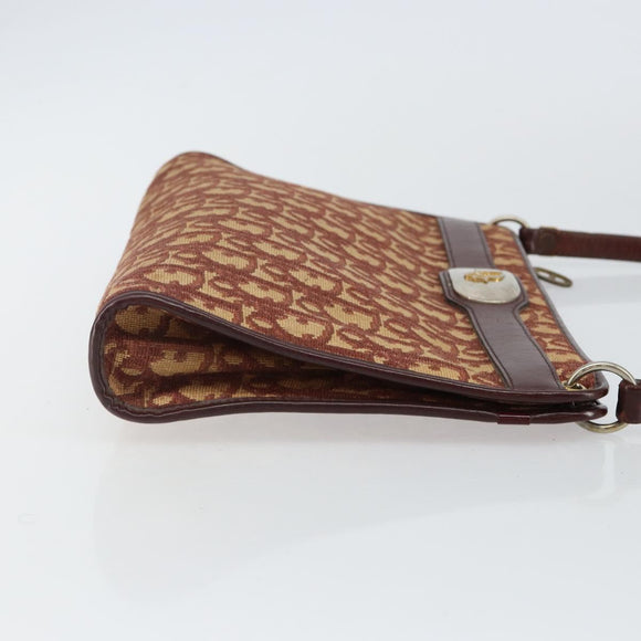 Christian Dior Trotter Canvas Shoulder Bag Red Gold Auth 143135