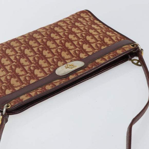 Christian Dior Trotter Canvas Shoulder Bag Red Gold Auth 143135
