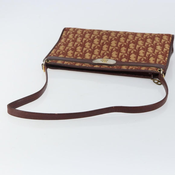 Christian Dior Trotter Canvas Shoulder Bag Red Gold Auth 143135